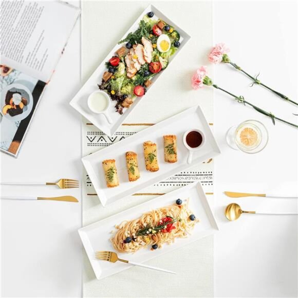 3Tiered Serving Stand,Foldable Rectangular Food DisplayStand with WhitePorcelain - Picture 6 of 7